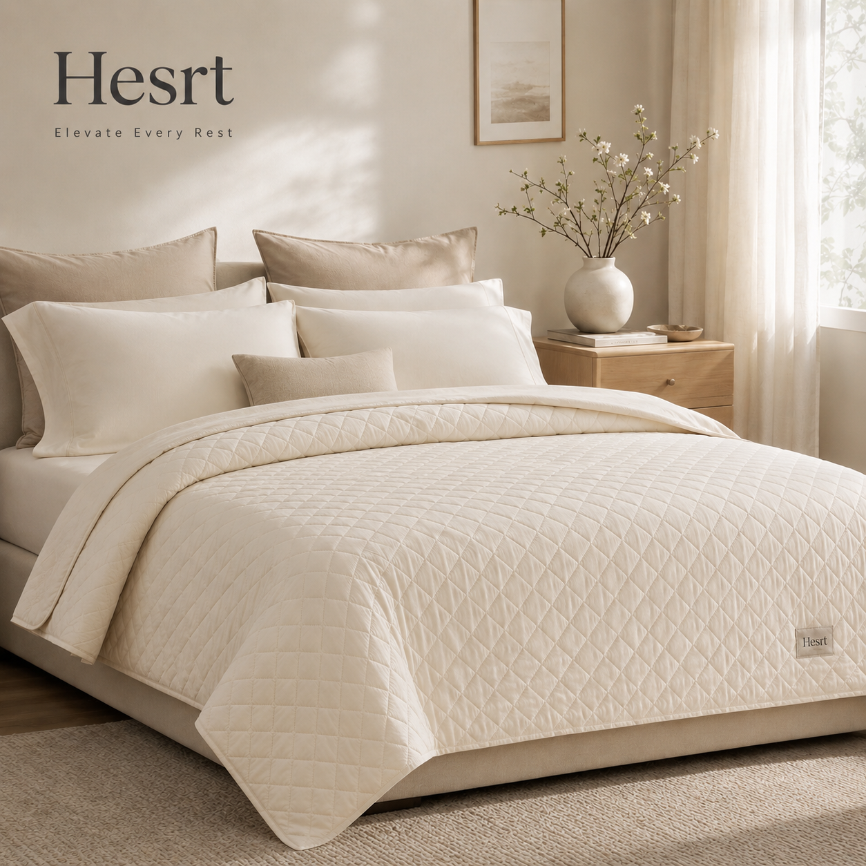 Hesrt™ Quilted Ivory Coverlet